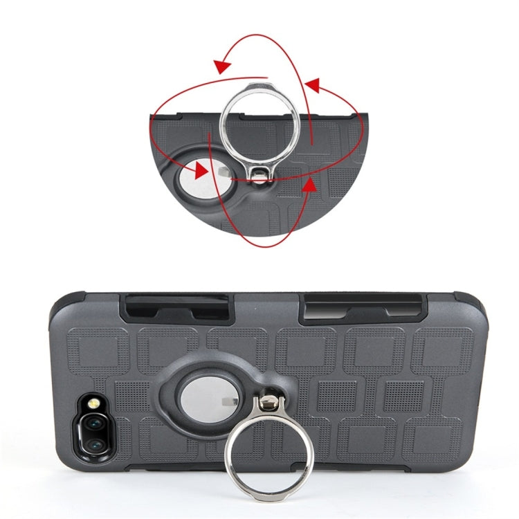 For Huawei Honor 10 3 In 1 Cube PC + TPU Protective Case with 360 Degrees Rotate Silver Ring Holder