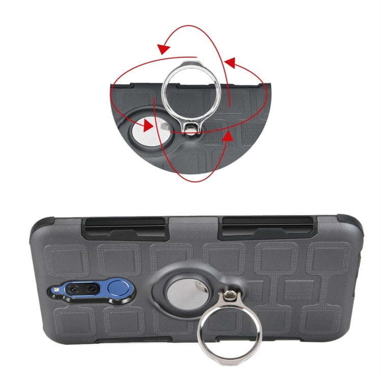 For Huawei Mate 10 Lite 3 In 1 Cube PC + TPU Protective Case with 360 Degrees Rotate Silver Ring Holder
