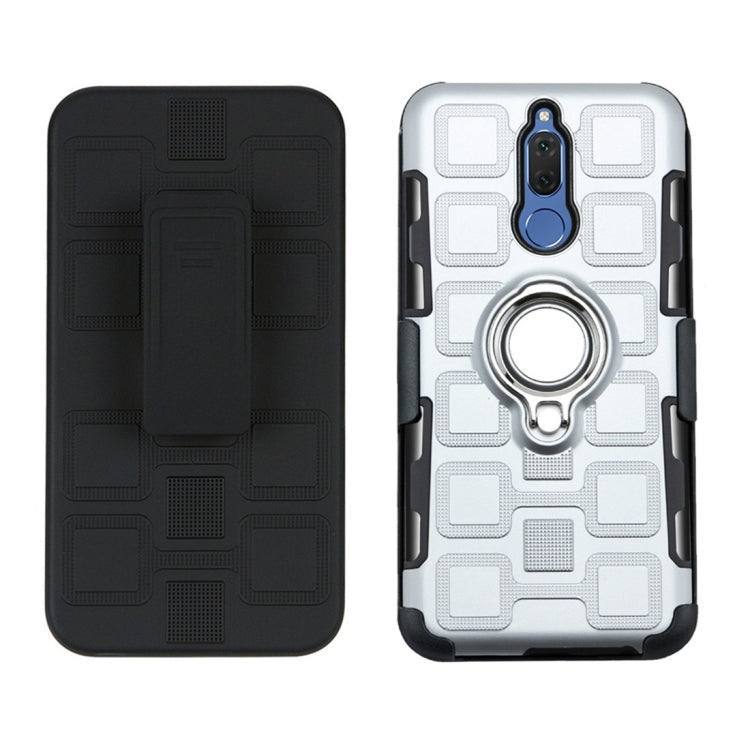 For Huawei Mate 10 Lite 3 In 1 Cube PC + TPU Protective Case with 360 Degrees Rotate Silver Ring Holder