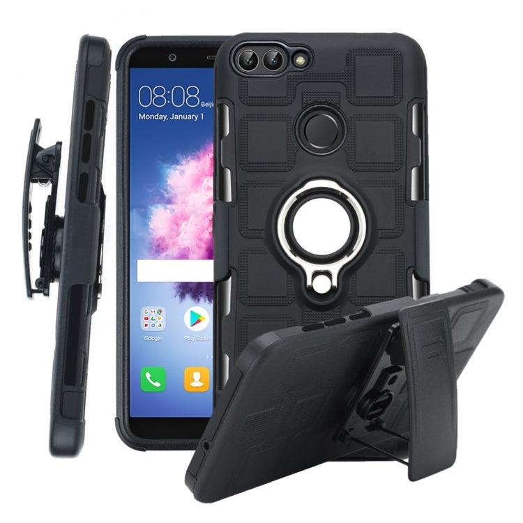 For Huawei P Smart / Enjoy 7s 3 In 1 Cube PC + TPU Protective Case with 360 Degrees Rotate Silver Ring Holder
