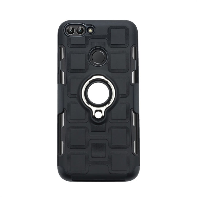 For Huawei P Smart / Enjoy 7s 3 In 1 Cube PC + TPU Protective Case with 360 Degrees Rotate Silver Ring Holder