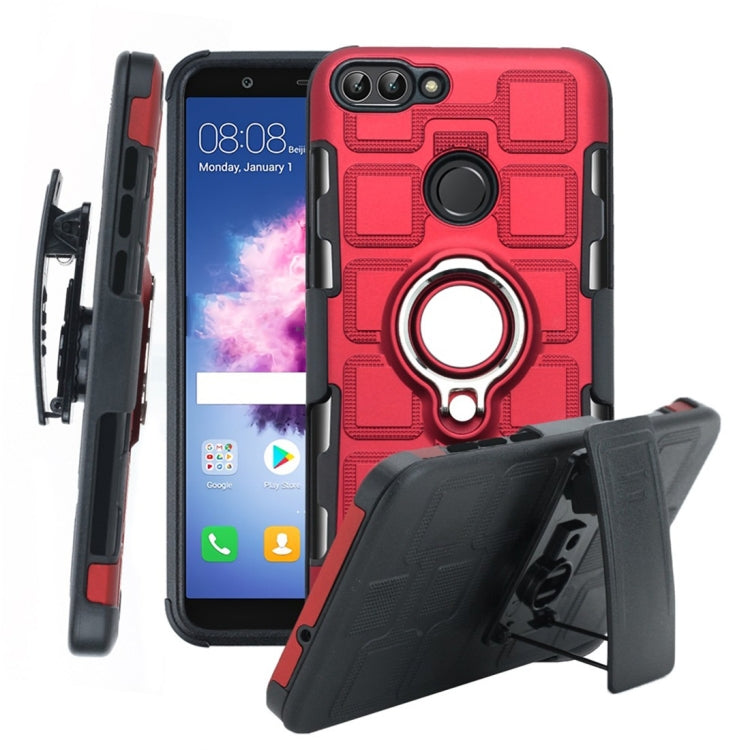For Huawei P Smart / Enjoy 7s 3 In 1 Cube PC + TPU Protective Case with 360 Degrees Rotate Silver Ring Holder
