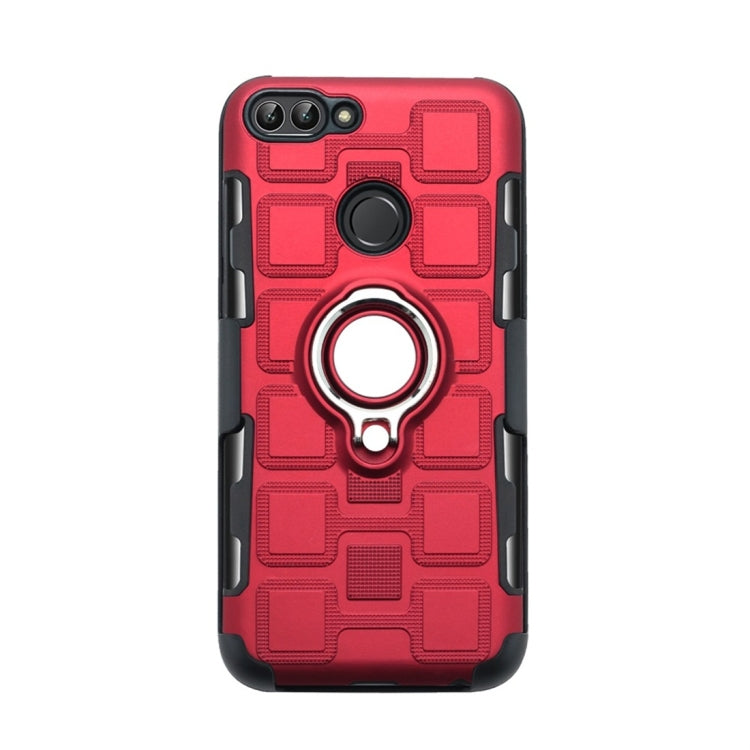 For Huawei P Smart / Enjoy 7s 3 In 1 Cube PC + TPU Protective Case with 360 Degrees Rotate Silver Ring Holder