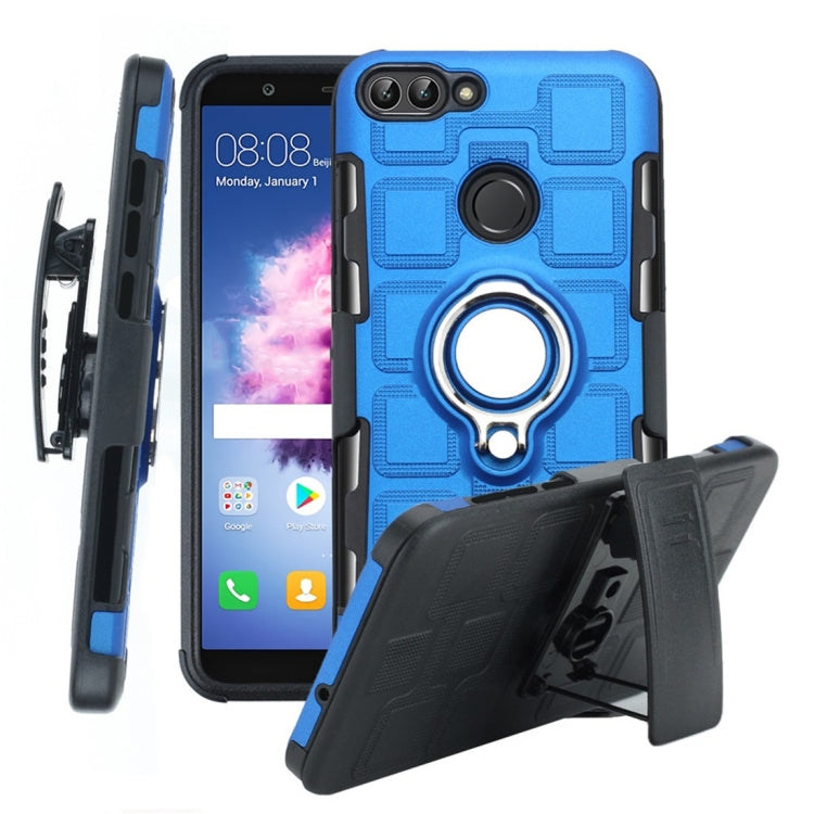For Huawei P Smart / Enjoy 7s 3 In 1 Cube PC + TPU Protective Case with 360 Degrees Rotate Silver Ring Holder