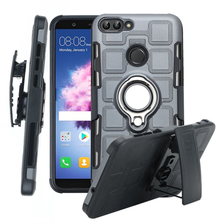 For Huawei P Smart / Enjoy 7s 3 In 1 Cube PC + TPU Protective Case with 360 Degrees Rotate Silver Ring Holder
