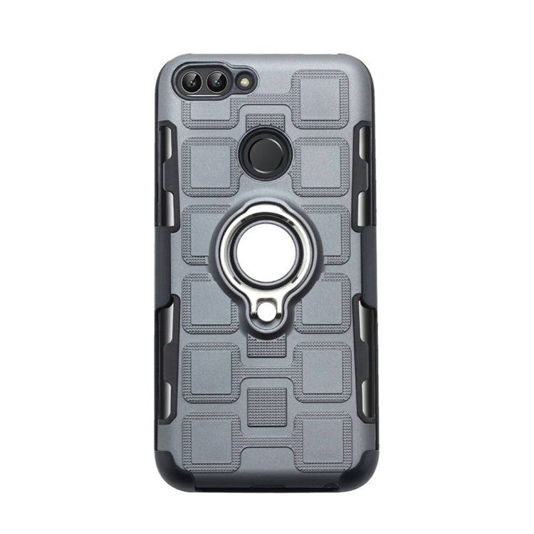 For Huawei P Smart / Enjoy 7s 3 In 1 Cube PC + TPU Protective Case with 360 Degrees Rotate Silver Ring Holder