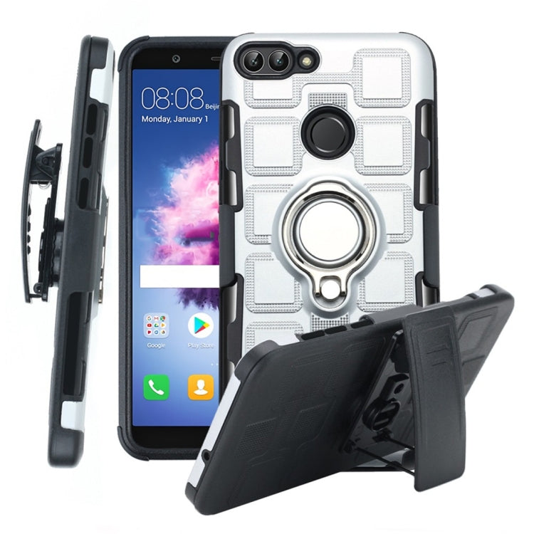 For Huawei P Smart / Enjoy 7s 3 In 1 Cube PC + TPU Protective Case with 360 Degrees Rotate Silver Ring Holder