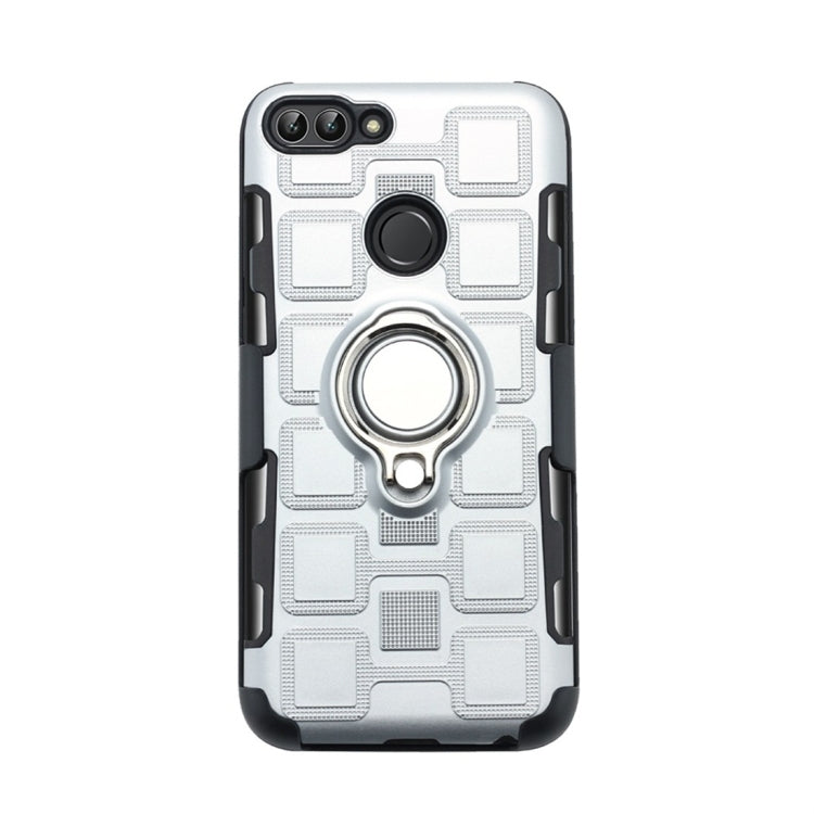 For Huawei P Smart / Enjoy 7s 3 In 1 Cube PC + TPU Protective Case with 360 Degrees Rotate Silver Ring Holder