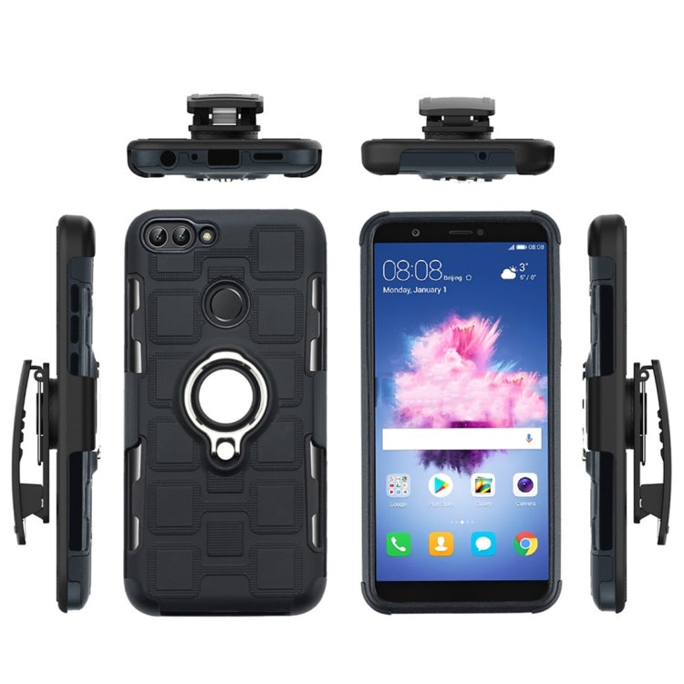 For Huawei P Smart / Enjoy 7s 3 In 1 Cube PC + TPU Protective Case with 360 Degrees Rotate Silver Ring Holder