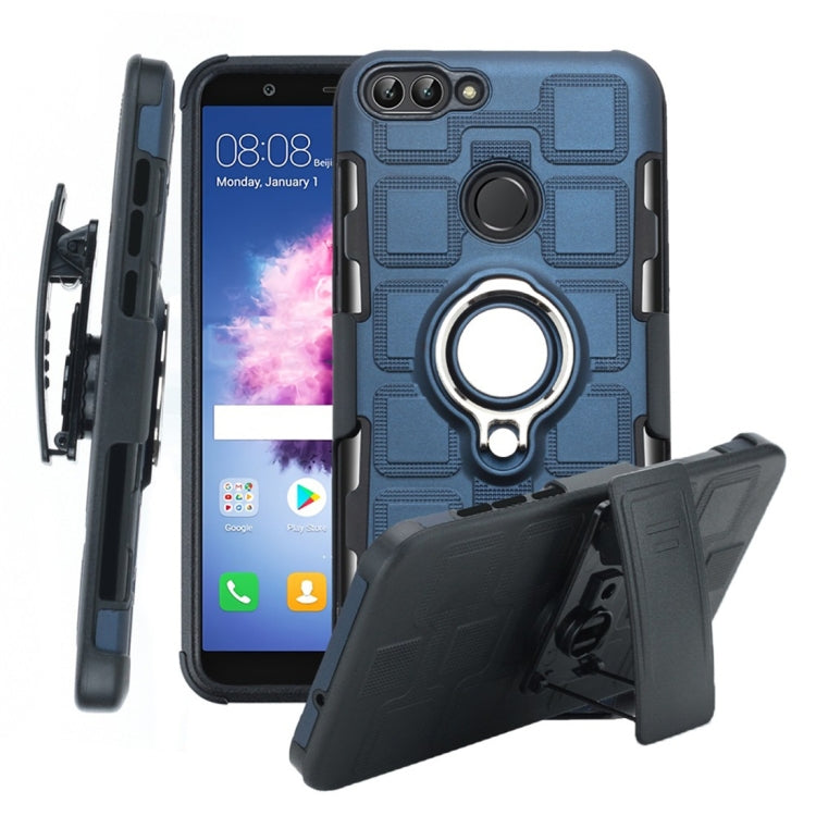For Huawei P Smart / Enjoy 7s 3 In 1 Cube PC + TPU Protective Case with 360 Degrees Rotate Silver Ring Holder