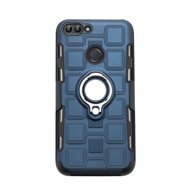 For Huawei P Smart / Enjoy 7s 3 In 1 Cube PC + TPU Protective Case with 360 Degrees Rotate Silver Ring Holder