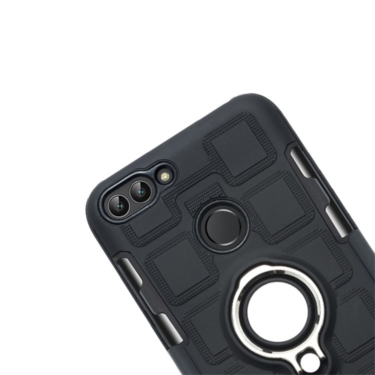 For Huawei P Smart / Enjoy 7s 3 In 1 Cube PC + TPU Protective Case with 360 Degrees Rotate Silver Ring Holder