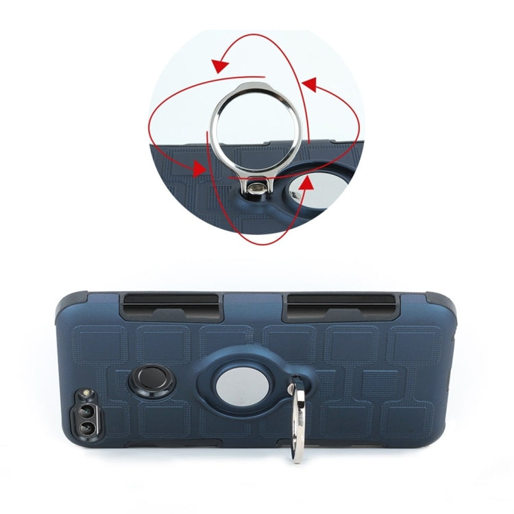 For Huawei P Smart / Enjoy 7s 3 In 1 Cube PC + TPU Protective Case with 360 Degrees Rotate Silver Ring Holder