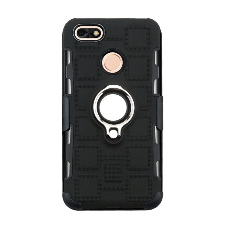 For Huawei P9 lite mini 3 In 1 Cube PC + TPU Protective Case with 360 Degrees Rotate Silver Ring Holder