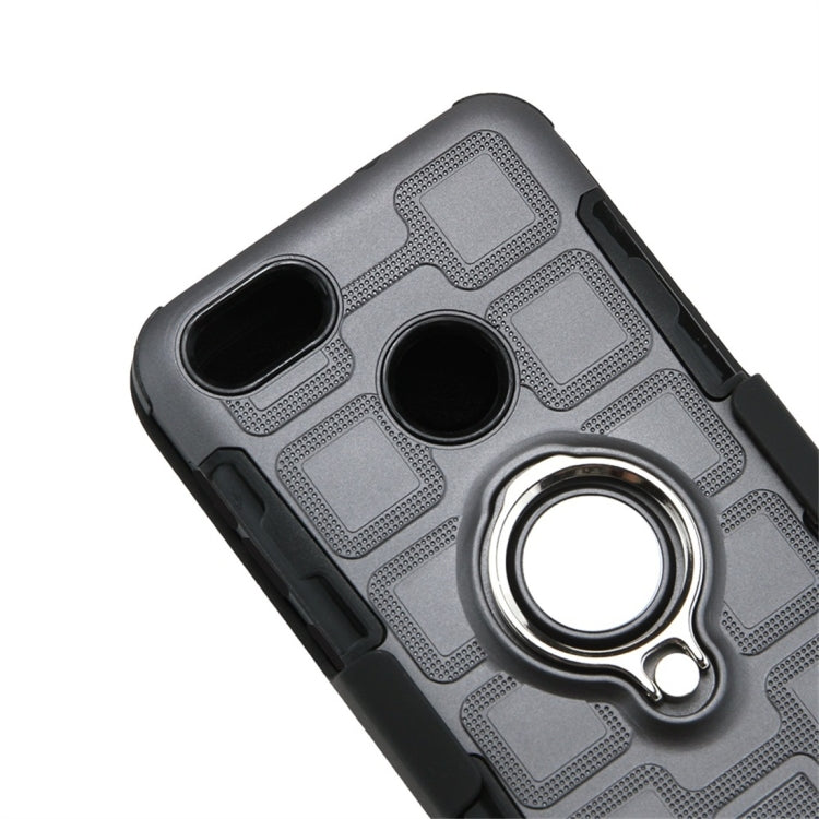 For Huawei P9 lite mini 3 In 1 Cube PC + TPU Protective Case with 360 Degrees Rotate Silver Ring Holder