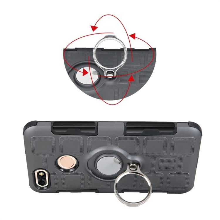 For Huawei P9 lite mini 3 In 1 Cube PC + TPU Protective Case with 360 Degrees Rotate Silver Ring Holder