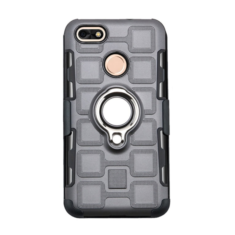 For Huawei P9 lite mini 3 In 1 Cube PC + TPU Protective Case with 360 Degrees Rotate Silver Ring Holder