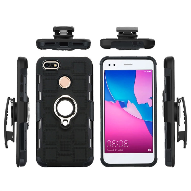 For Huawei P9 lite mini 3 In 1 Cube PC + TPU Protective Case with 360 Degrees Rotate Silver Ring Holder