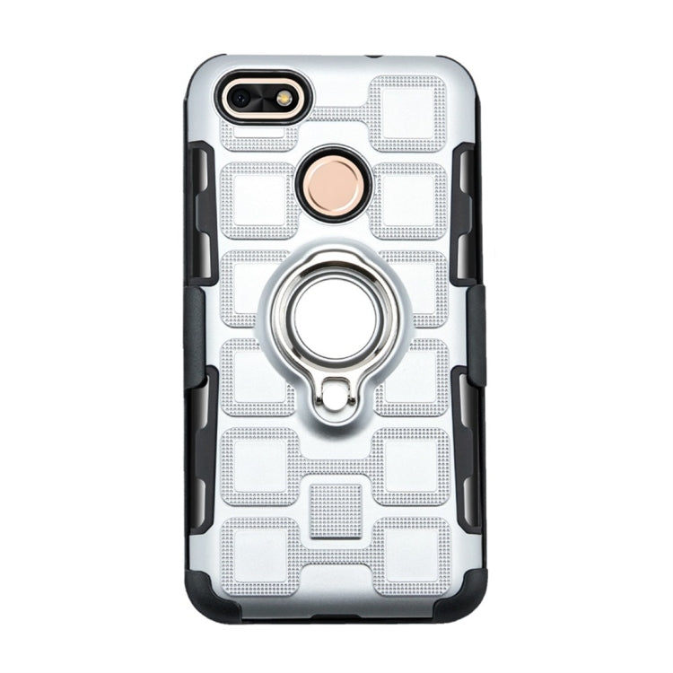 For Huawei P9 lite mini 3 In 1 Cube PC + TPU Protective Case with 360 Degrees Rotate Silver Ring Holder
