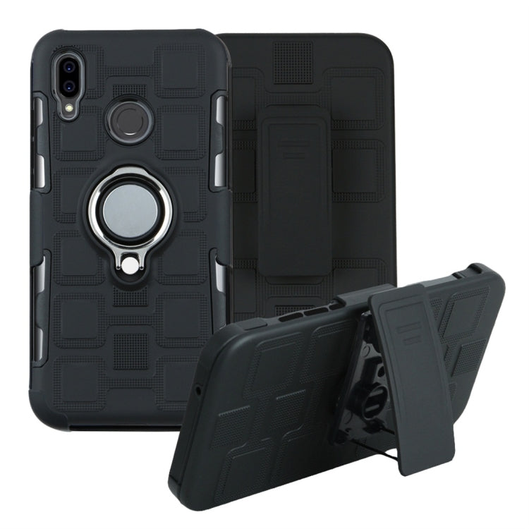 For Huawei P20 Lite 3 In 1 Cube PC + TPU Protective Case with 360 Degrees Rotate Silver Ring Holder