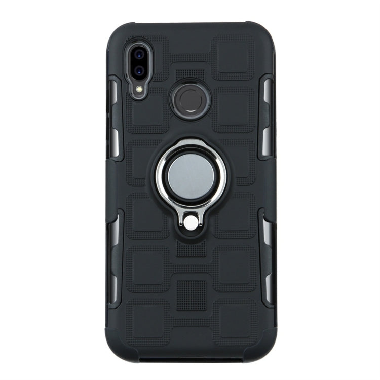 For Huawei P20 Lite 3 In 1 Cube PC + TPU Protective Case with 360 Degrees Rotate Silver Ring Holder