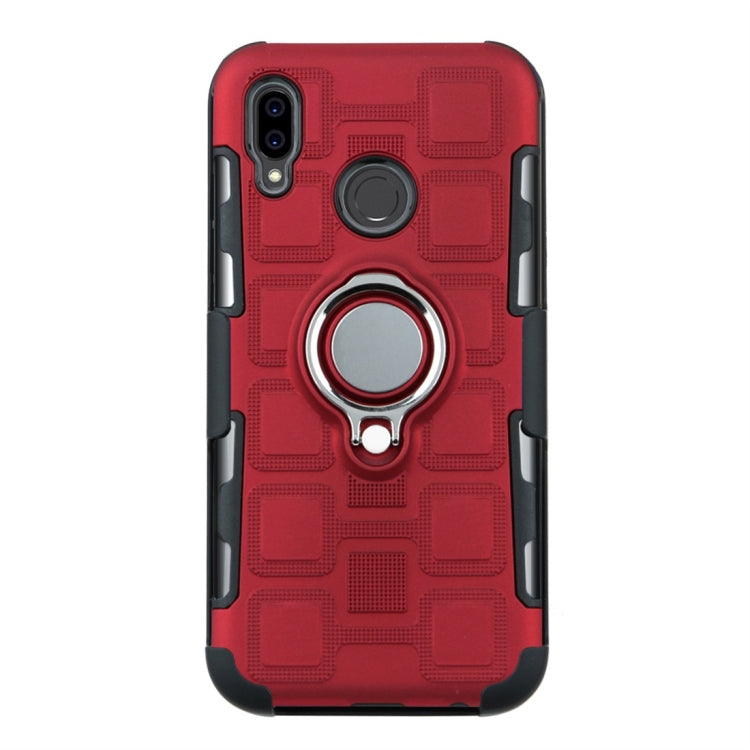 For Huawei P20 Lite 3 In 1 Cube PC + TPU Protective Case with 360 Degrees Rotate Silver Ring Holder