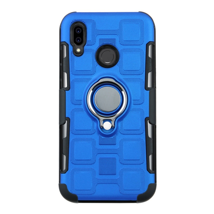 For Huawei P20 Lite 3 In 1 Cube PC + TPU Protective Case with 360 Degrees Rotate Silver Ring Holder