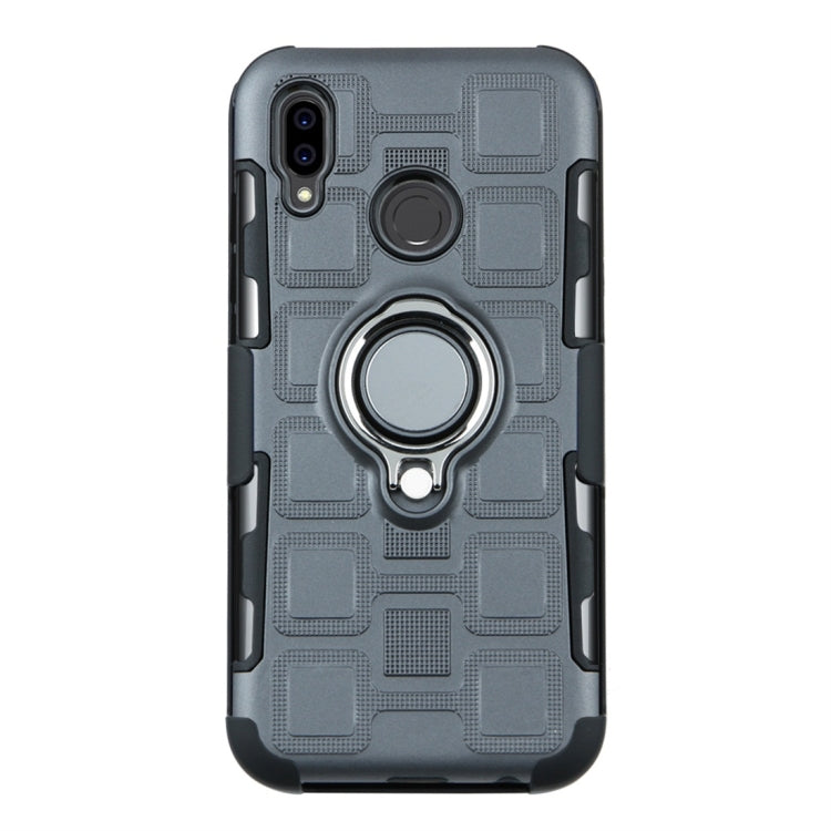 For Huawei P20 Lite 3 In 1 Cube PC + TPU Protective Case with 360 Degrees Rotate Silver Ring Holder