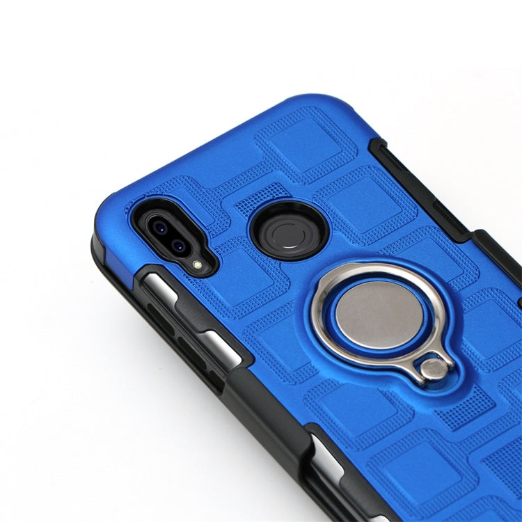 For Huawei P20 Lite 3 In 1 Cube PC + TPU Protective Case with 360 Degrees Rotate Silver Ring Holder