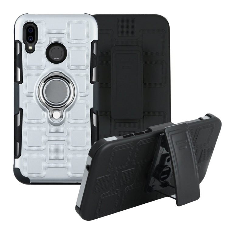 For Huawei P20 Lite 3 In 1 Cube PC + TPU Protective Case with 360 Degrees Rotate Silver Ring Holder