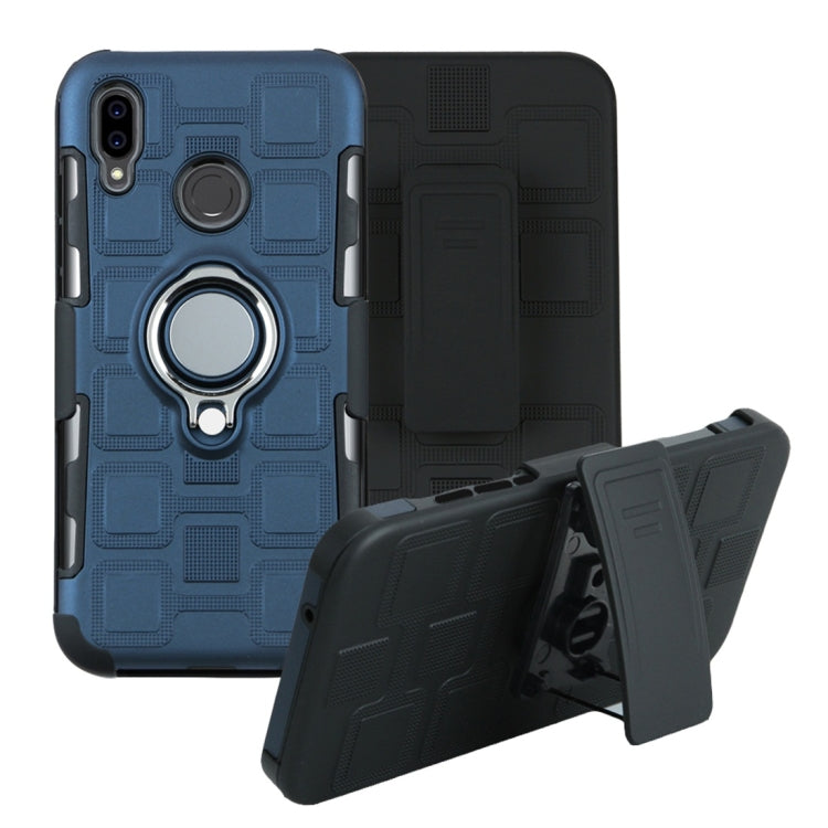 For Huawei P20 Lite 3 In 1 Cube PC + TPU Protective Case with 360 Degrees Rotate Silver Ring Holder