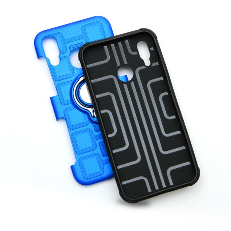 For Huawei P20 Lite 3 In 1 Cube PC + TPU Protective Case with 360 Degrees Rotate Silver Ring Holder