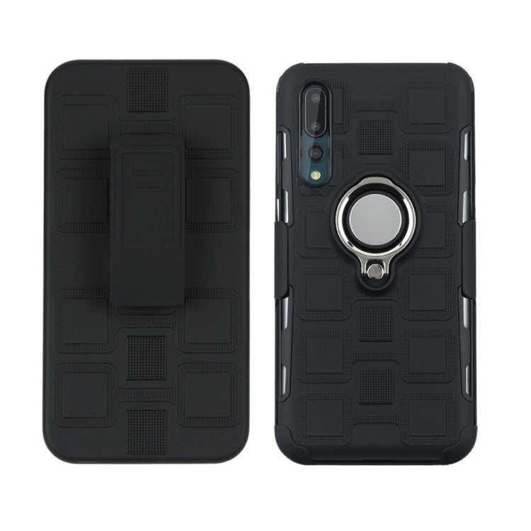 For Huawei P20 Pro 3 In 1 Cube PC + TPU Protective Case with 360 Degrees Rotate Silver Ring Holder