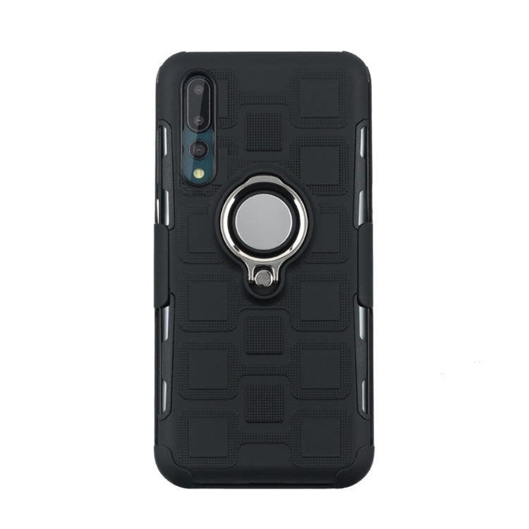 For Huawei P20 Pro 3 In 1 Cube PC + TPU Protective Case with 360 Degrees Rotate Silver Ring Holder