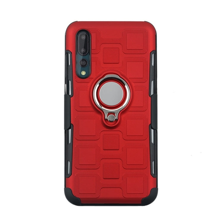 For Huawei P20 Pro 3 In 1 Cube PC + TPU Protective Case with 360 Degrees Rotate Silver Ring Holder