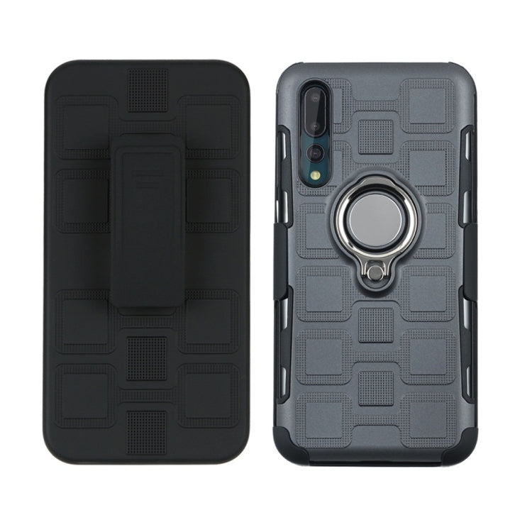For Huawei P20 Pro 3 In 1 Cube PC + TPU Protective Case with 360 Degrees Rotate Silver Ring Holder
