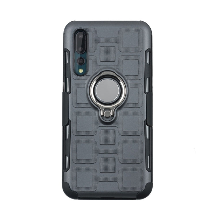 For Huawei P20 Pro 3 In 1 Cube PC + TPU Protective Case with 360 Degrees Rotate Silver Ring Holder