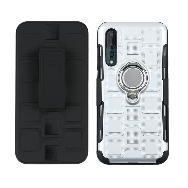 For Huawei P20 Pro 3 In 1 Cube PC + TPU Protective Case with 360 Degrees Rotate Silver Ring Holder