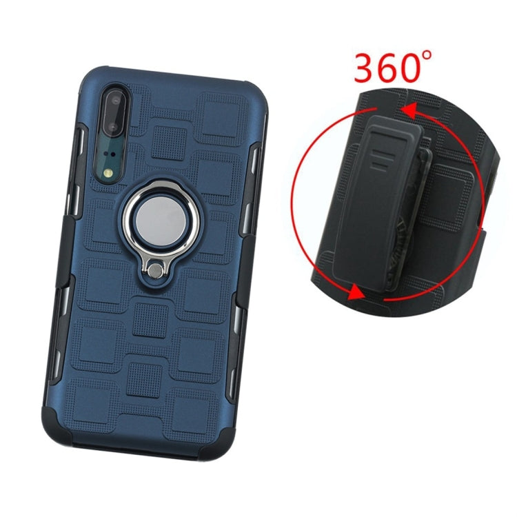 For Huawei P20 3 In 1 Cube PC + TPU Protective Case with 360 Degrees Rotate Silver Ring Holder