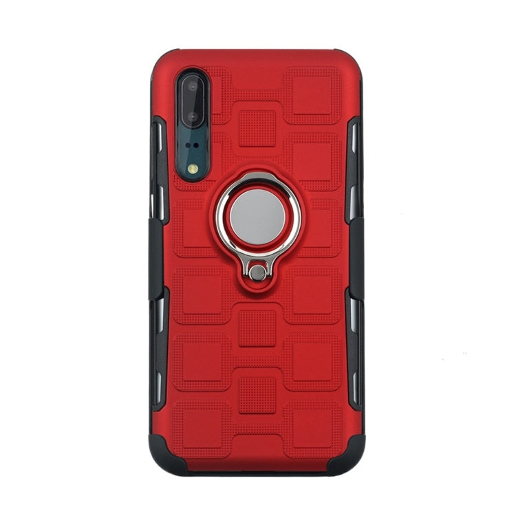 For Huawei P20 3 In 1 Cube PC + TPU Protective Case with 360 Degrees Rotate Silver Ring Holder