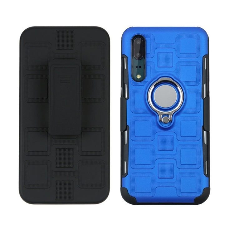 For Huawei P20 3 In 1 Cube PC + TPU Protective Case with 360 Degrees Rotate Silver Ring Holder