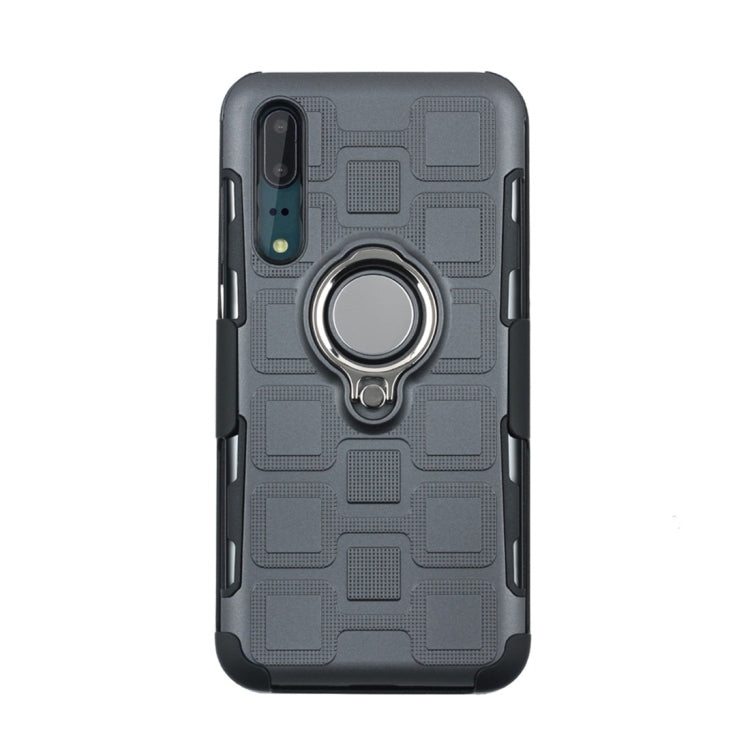 For Huawei P20 3 In 1 Cube PC + TPU Protective Case with 360 Degrees Rotate Silver Ring Holder