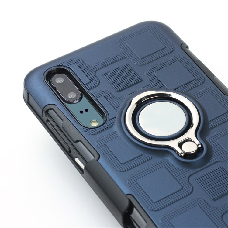 For Huawei P20 3 In 1 Cube PC + TPU Protective Case with 360 Degrees Rotate Silver Ring Holder