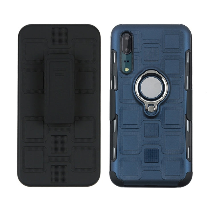 For Huawei P20 3 In 1 Cube PC + TPU Protective Case with 360 Degrees Rotate Silver Ring Holder