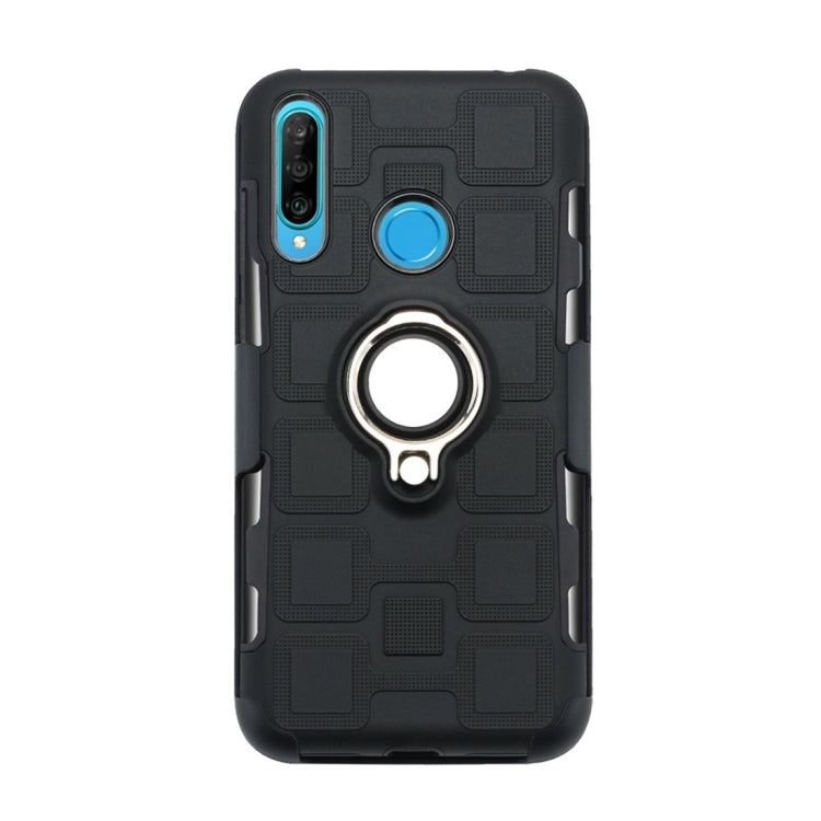 For Huawei P30 Lite 3 In 1 Cube PC + TPU Protective Case with 360 Degrees Rotate Silver Ring Holder