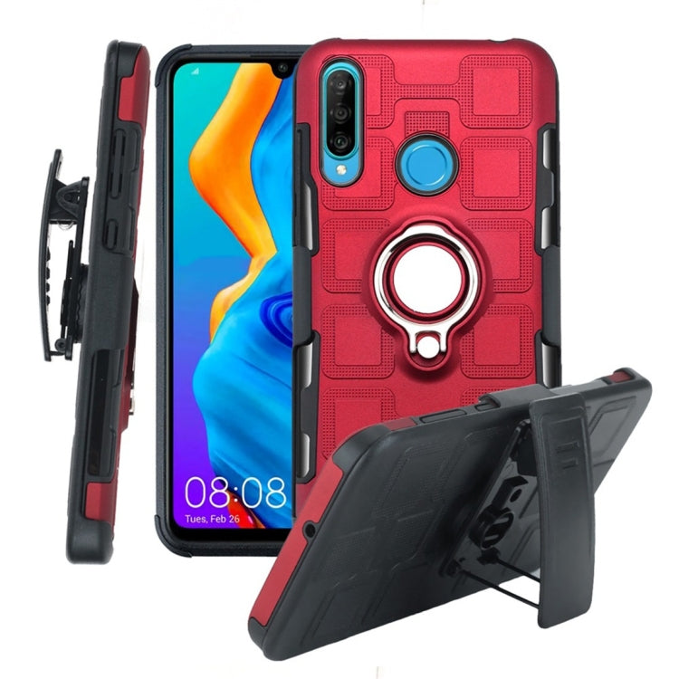 For Huawei P30 Lite 3 In 1 Cube PC + TPU Protective Case with 360 Degrees Rotate Silver Ring Holder