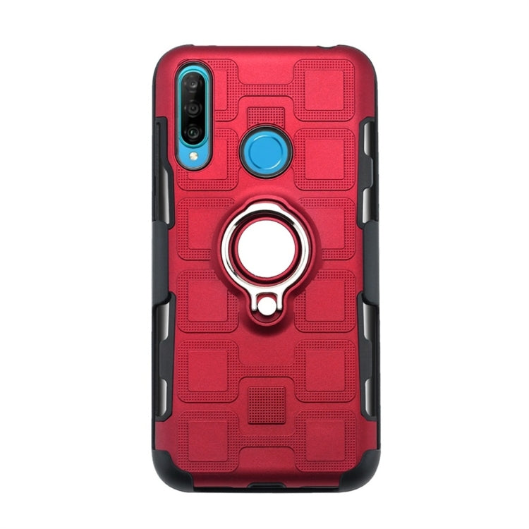For Huawei P30 Lite 3 In 1 Cube PC + TPU Protective Case with 360 Degrees Rotate Silver Ring Holder