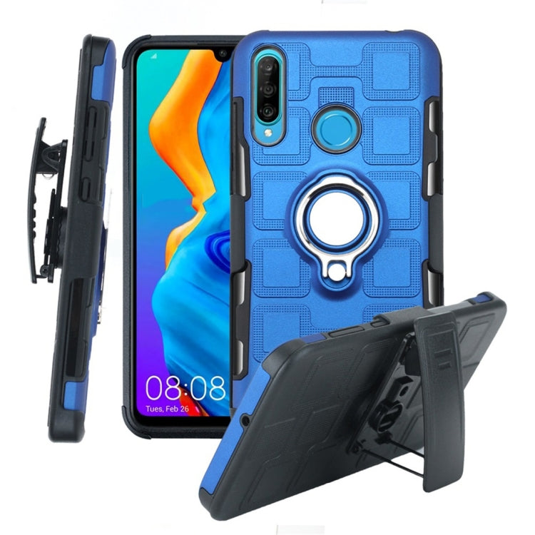 For Huawei P30 Lite 3 In 1 Cube PC + TPU Protective Case with 360 Degrees Rotate Silver Ring Holder
