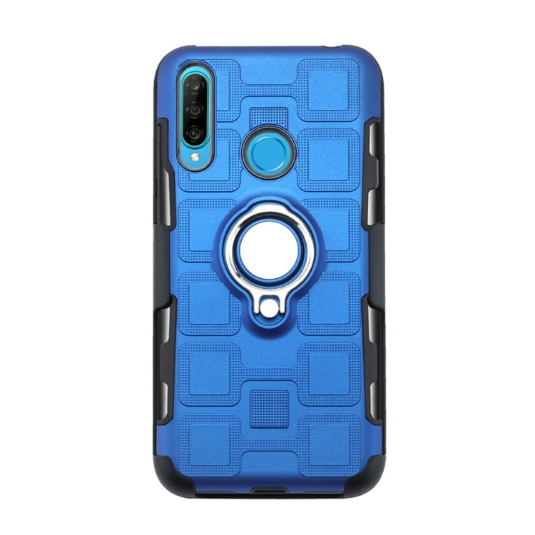 For Huawei P30 Lite 3 In 1 Cube PC + TPU Protective Case with 360 Degrees Rotate Silver Ring Holder
