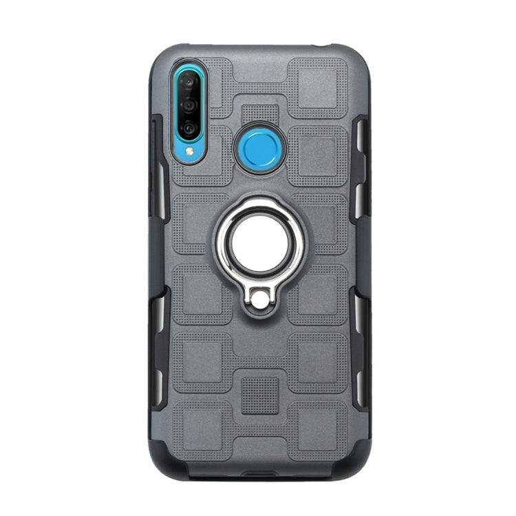 For Huawei P30 Lite 3 In 1 Cube PC + TPU Protective Case with 360 Degrees Rotate Silver Ring Holder